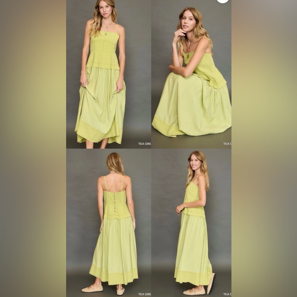 Umgee Green Asymmetrical Bubble Midi Dress
